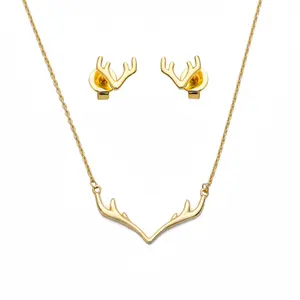 Swyii Gold Plating Antler Necklace and Stud Earring Set, Elegant Set, High Quality Cute Jewelry, Non Tarnish, Holiday Gift Ideas, New Year Stuffers, Sparkle Season
