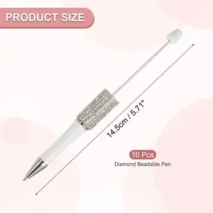 PATIKIL Diamond Beadable Pens, 8 Pcs Plastic Black Ink Bead Pen Creative DIY Ballpoint Pens for Teacher Office DIY Crafts Party Decorations Handmade Supplies, White
