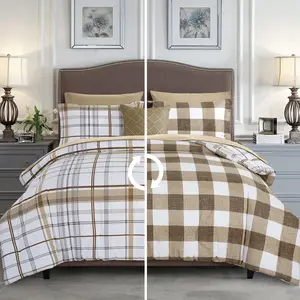 Mocassi 8-Piece Lodge Plaid and Patch Reversible Comforter Set - Includes 4-Piece Sheet Set with Double Sided Storage Pockets