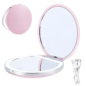 Portable LED Makeup Mirror, 3x Magnification Mirror with Light, Mirror with LED Light, Pocket Mirror for Travel, Outing, Daily Use