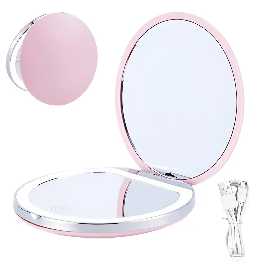 Portable LED Makeup Mirror, 3x Magnification Mirror with Light, Mirror with LED Light, Pocket Mirror for Travel, Outing, Daily Use