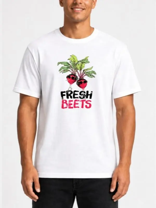 Funny Beet Graphic T Shirt, Cute Vegetable Print Tee, Fresh Beets Cartoon Quote Shirt, Casual Unisex Short Sleeve Top, Retro Streetwear Shirt For Men Women, Unique Summer Graphic Fashion