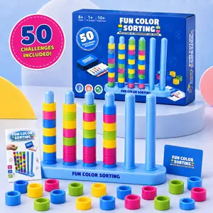 Satisfying Color Stacking Game | 50 Double-Sided Cards+40 Color Rings – Montessori Sensory Toy for Boys & Girls Ages 6-12, STEM Educational Gift for Cognitive Development, Family Board Game for Christmas Birthdays