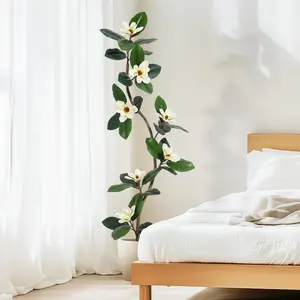 Garvee Artificial rubber plant in the shape of the letter S, with magnolia flowers, large plants, with a pot, for the living room, bedroom, home, office, decoration, 150 cm