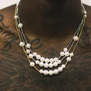 Spacer Fashion Pearl 925 Sterling Silver Beads Necklace