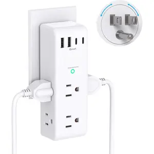 Surge Protector Outlet Extender - with Rotating Plug, 6 AC Multi Plug Outlet with 4 USB Ports (2 USB C), 1800J Wall Charger, 3-Sided Power Strip with Spaced Outlet Splitter for Home, Office, Travel