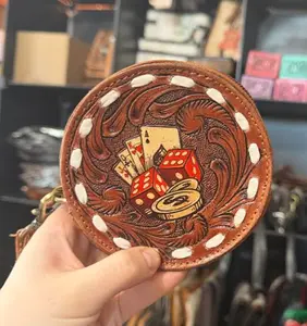 Genuine hand tooled leather canteen wristlet