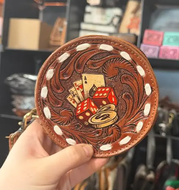 Genuine hand tooled leather canteen wristlet
