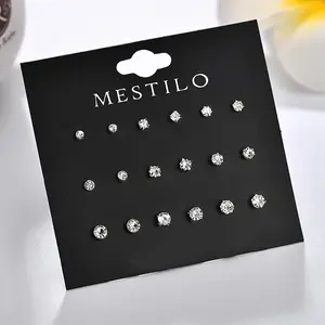 Trendy Sparkling Rhinestone Earrings for Women 9 Pairs Minimalist Everyday Stud Hoop Drop Ear Jewelry Set Fashionable Lightweight Hypoallergenic Gift for Her Ear Studs Earcuff