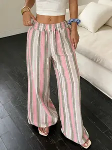 Women's Striped Comfortable Loose Straight Leg Wide Leg Pants, Casual Daily Wear, Versatile Pants for All Seasons, Womenswear