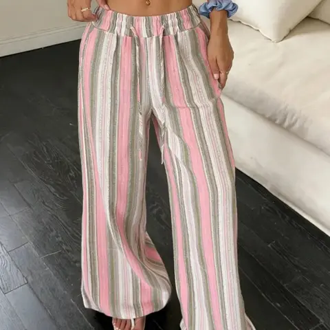 Women's Striped Wide Leg Pants, Casual Daily Wear, Fashion Versatile Pants for All Seasons, Womenswear, Comfortable Loose Lounge Pants, Casual Fashion Comfy