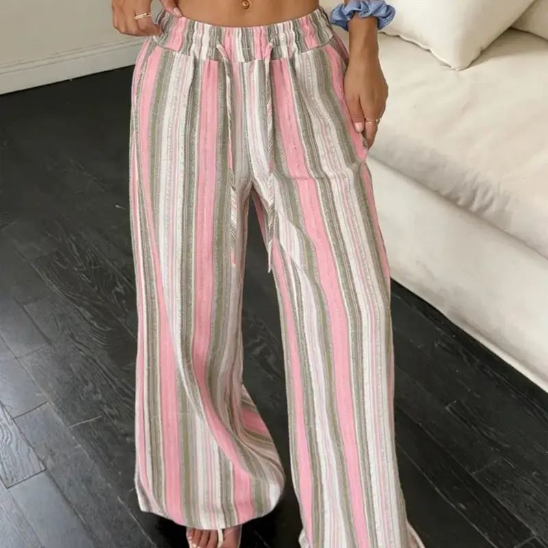 Women's Striped Wide Leg Pants, Casual Daily Wear, Fashion Versatile Pants for All Seasons, Womenswear, Comfortable Loose Lounge Pants, Casual Fashion Comfy