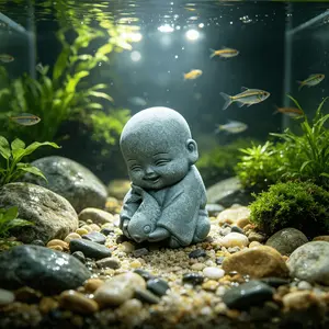 Cuddle Koi Mini Monk Statue - Cute Doll Figurine for Good Luck & Wealth, Home|Yoga Studio|Tea Table|Garden|Planter|Fish Tank|Aquarium|Indoor Outdoor Decor, Peaceful Ornament, Easter Graduation Father's Day Gift, Wedding Favor