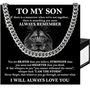To My Son Cuban Link Chain Necklace, Son Birthday Gift from Mom and Dad, Forever Necklace with Message Card Box, Real Chains for Men