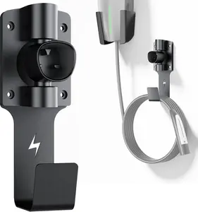 FOCSPROD for Tesla Charger Holder, with 180° Rotation Nozzle Dock, Metal J-Hook for Tesla Model 3/Y/X/S Charger Cable Car Accessories Wall Connector Organizer Extra with Mobile Connector Holder