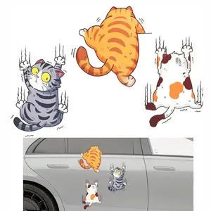 Scratch Cat Vinyl Car Sticker Decal Three Funny Climbing Cats Scratch Repair Sticker Cute Cat Scratch Cover Funny Bumper Decal with Squeegee for Laptop Auto Truck Motorcycle Wall Window Decor Cat Paw Pattern Car Stickers