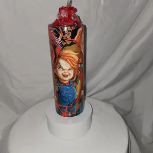 Chucky Tumbler with ice, knife, and blood topper.
