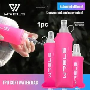 1pc 150ML/250ML/500ML pink sports soft water bottle safe, healthy, odorless, foldable and portable sports cold water bottle suitable for outdoor cycling, cross-country running, mountaineering, etc. Leakproof water bottle