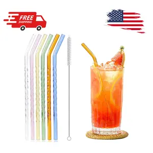 6-Pack Reusable Glass Straws Set, Clear Glass Drinking Straw, Cute Colorful 8''x8MM