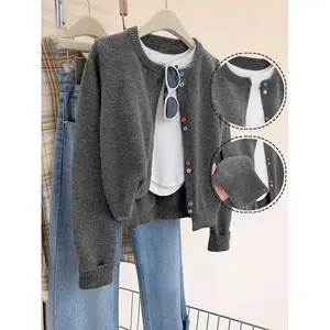 NewPlus Size Women's Elegant Cardigan, Soft Comfortable Fall Winter Wear, Colorful Buttons Long Sleeves Ribbed Cuffs Knit Sweater Coat(gift)