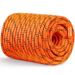 Double Braided Polyester Rope, 3/4 in x 220 ft, 24 Strands, 12700 LBS Breaking Strength Outdoor Rope, Arborist Rigging Rope for Rock Hiking Camping Swing Rappelling Rescue, Orange/Black