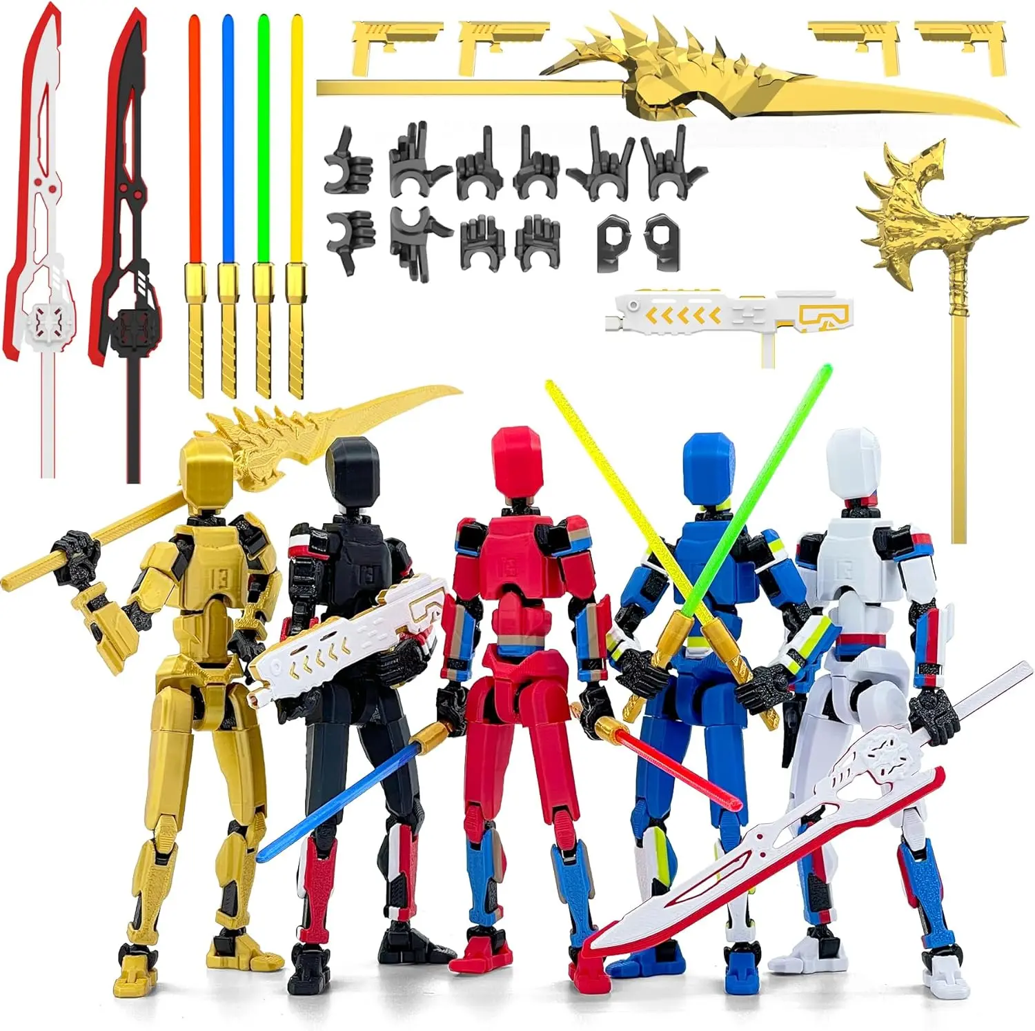 2/5-Pack Titan 13 Action Figure, 3D Printed Multi-Colored T Dummy 13 | Already Assembled T Lucky13 Action Figure Set with Laser Saber Dummy 13 Robo Nova 13, Figura de acción 13
