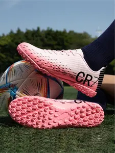 1 Pair Parent-Child Pink White Gradient Long & Short Studs Football Shoes Sweet Cool Competitive Style Breathable Mesh Strong Grip Multi-Ground For Parent-Child Football Training And Matches