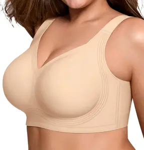 Bras for Women Supportive Wireless Push Up Bra Full Coverage No Underwire Seamless Plus Size for Older Women 4-Layer 360° Jelly Strip Support System U-Back & Invisible Cross Straps Comfortable Buttery Smooth Fabric Fit Womenswear Everyday Bridal