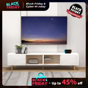 [TikTokShopBlackFriday] CANMOV 86" LED TV Stand, Modern Entertainment Center up to 75" 80" 85" TV, Television Console Table with Storage Cabinets for Living Room, White
