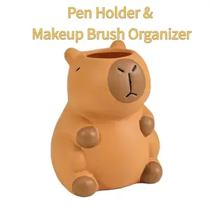 🐹✨Adorable Capybara Pen Holder & Makeup Organizer | Fun Rubber Desk Decor 🖊️💄 | Multi-Compartment Storage for Home/Office Must-Haves