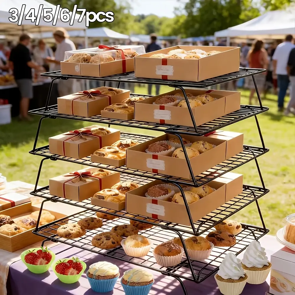 3/4/5/6/7pcs Collapsible Cooling Rack Muffin Cup 6pcs Outdoor Picnic Rack, Wire Cooling Rack for Baking, Cakes, Baking, Barbecue, Muffin Cake, Drying Rack - Black
