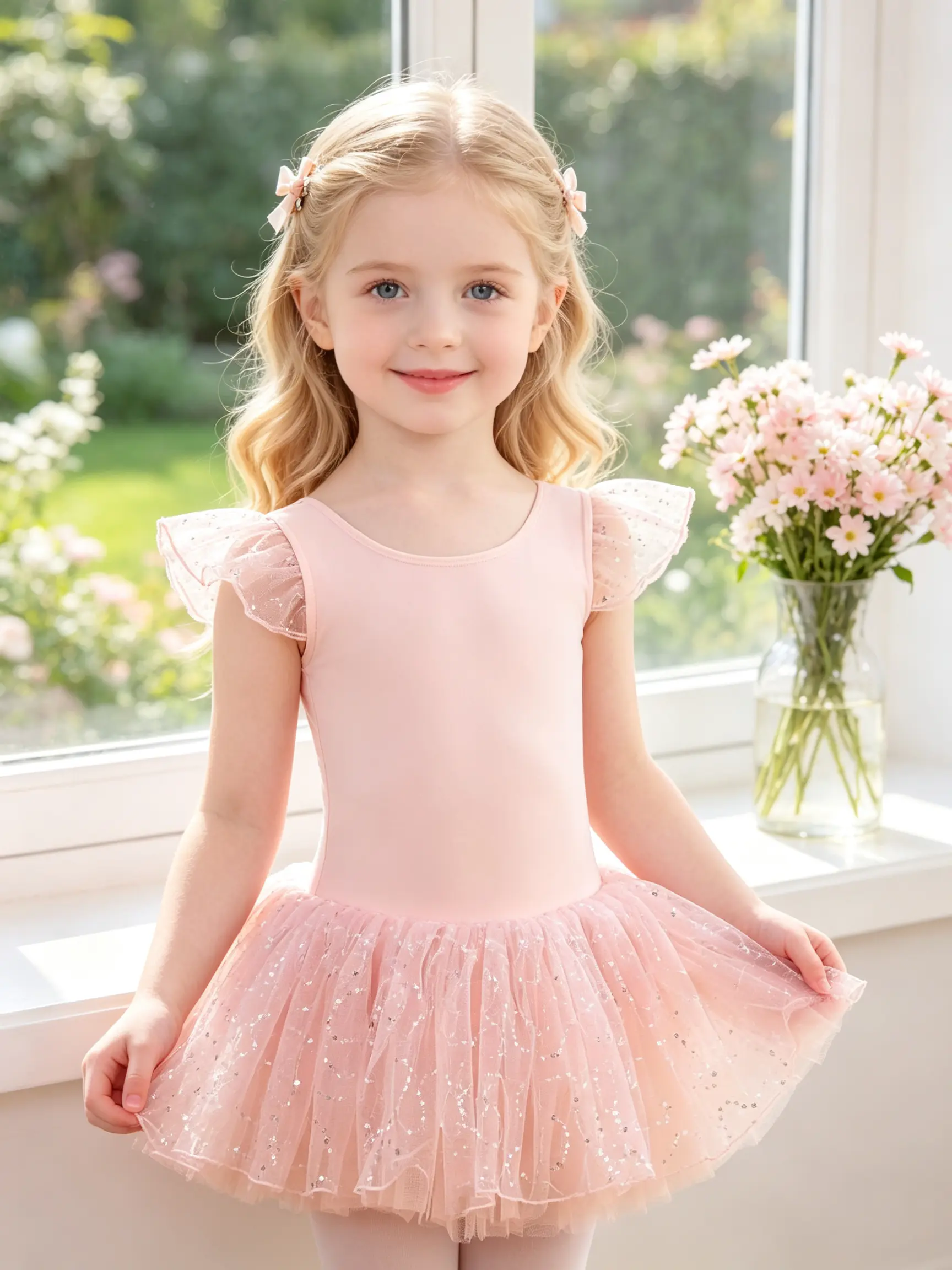 Toddler Girls Flutter Ruffle Sleeve Ballet Leotard Dress Sparkle Sequin Dot Tulle Tutu Skirt Soft Stretch Gymnastics Dancewear for Ballet Class Recital Birthday Party