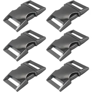 Buckle 6 count 1 inch(25mm) Quick Side Release Clips Metal Buckles for Straps Webbing Paracord Bracelet   Backpack Belt,  Black