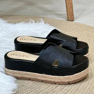 Theory Black Sandal with 2 cm Height Comfortable Daily Use Espadrille Style Shoes