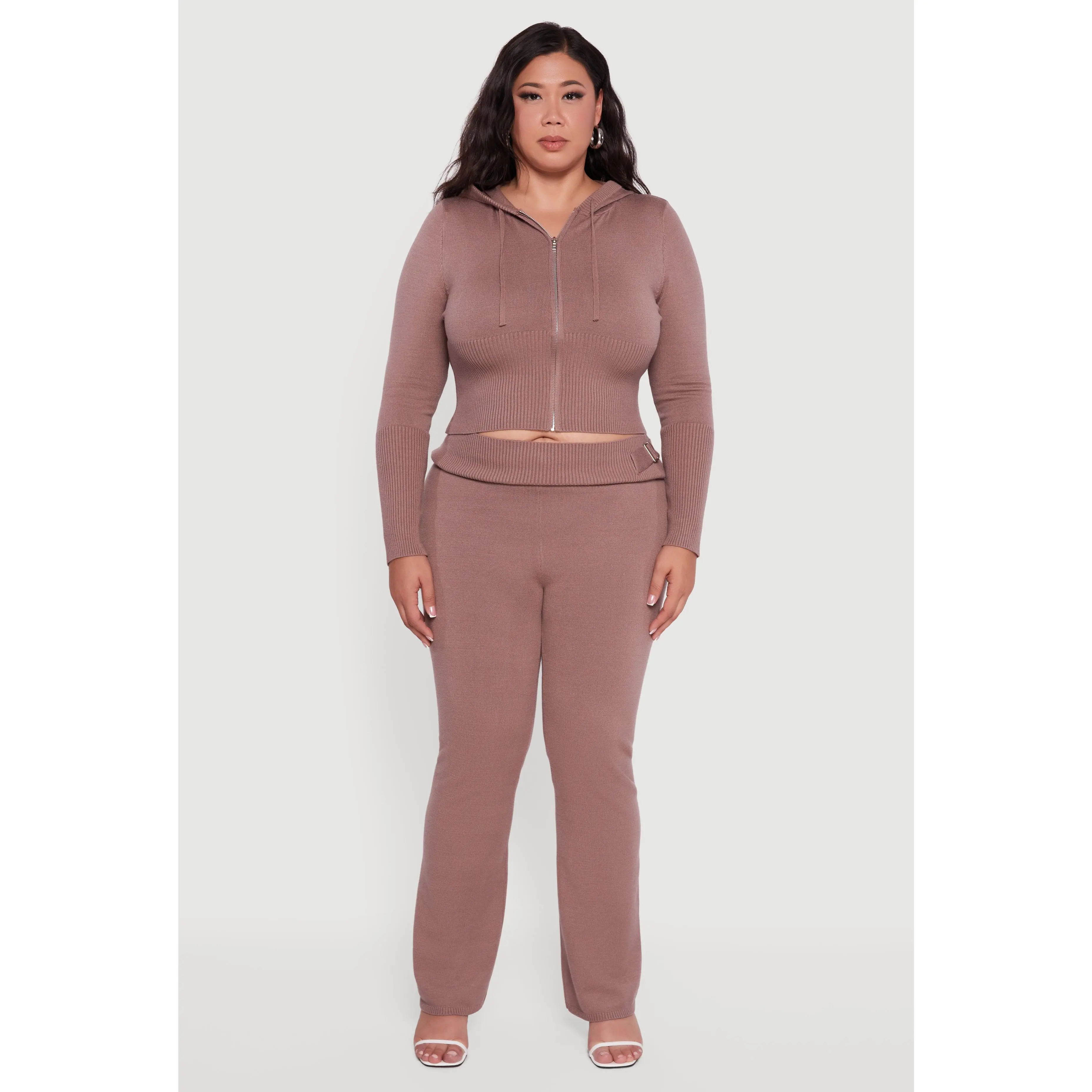 Plus Size Metallic Buckle Detail High Waisted Pants