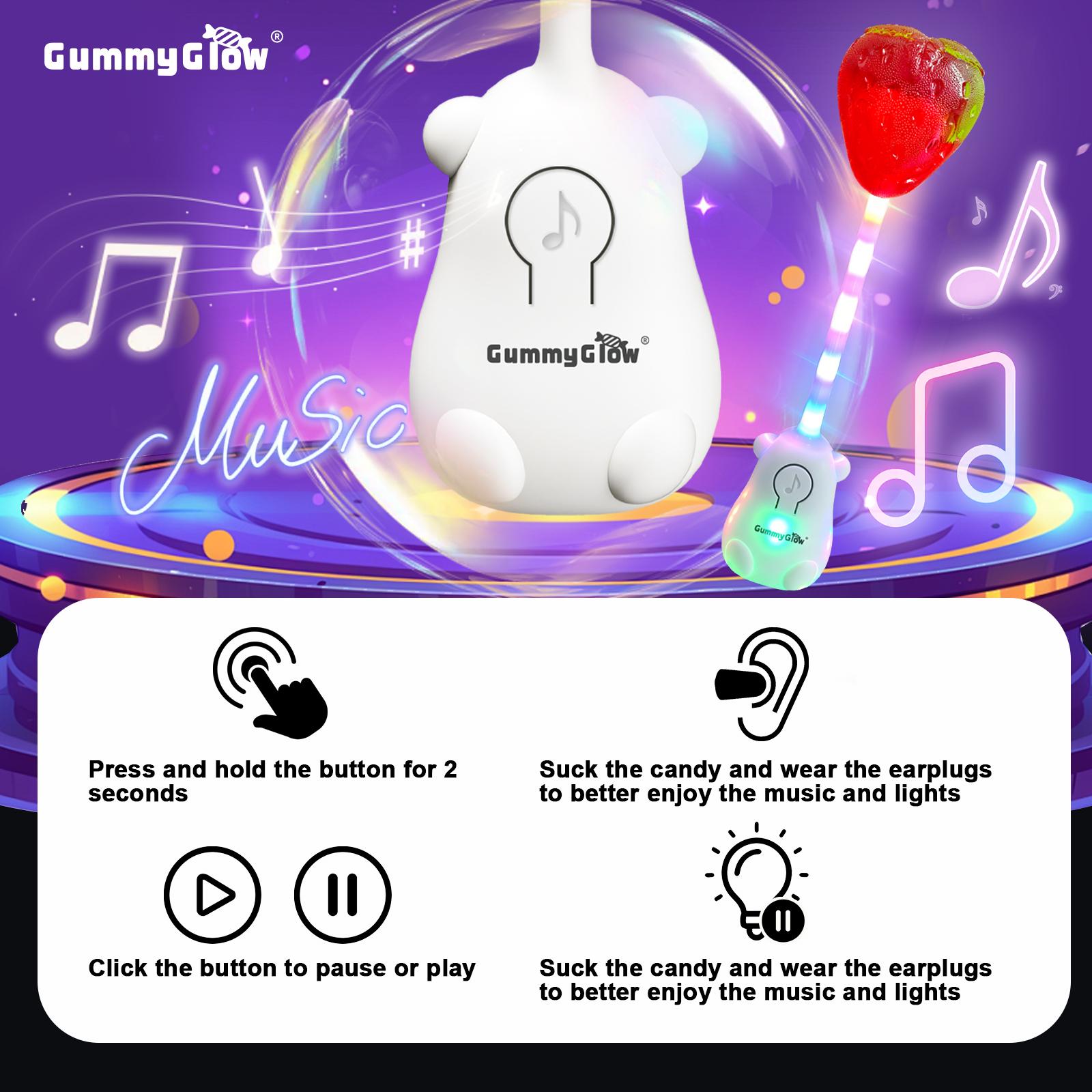 Colorful Light Music Lollipop | Music + Light Dual Modes | Bone Conduction Technology | Halal Certified | Sugar Free | Strawberry / Peach / Lemon 3 Fruit Flavors | Strawberry / Clown / Shell 3 Shapes | Glowing Lollipop #SummerVibes