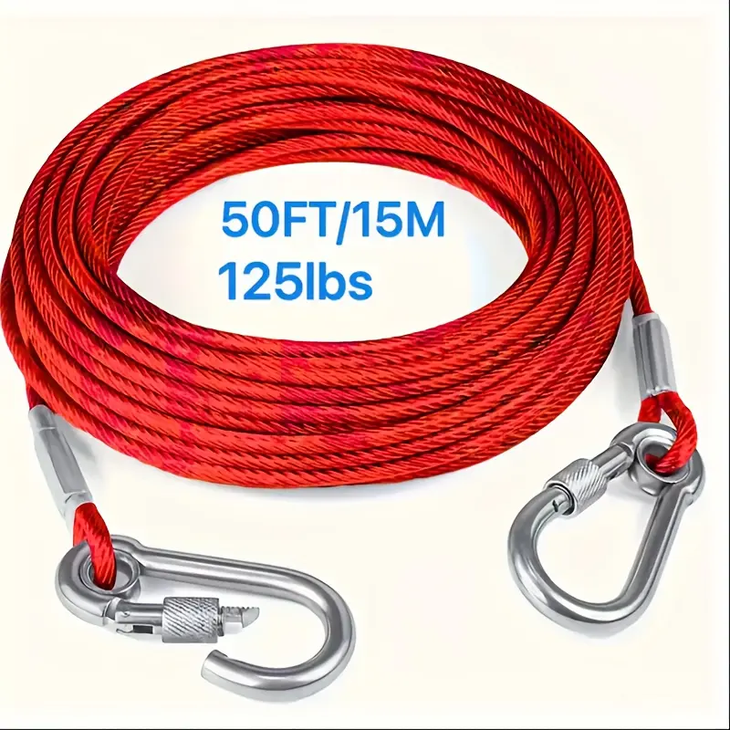 Heavy-Duty Stainless Steel Dog Tie-Out Cable Leash for Large Dogs - 15ft/30ft/50ft, Durable Outdoor Lead with Secure Clamps, Ideal for Heavy Breeds up to 250lbs - No-Pull, Tangle-Free Design