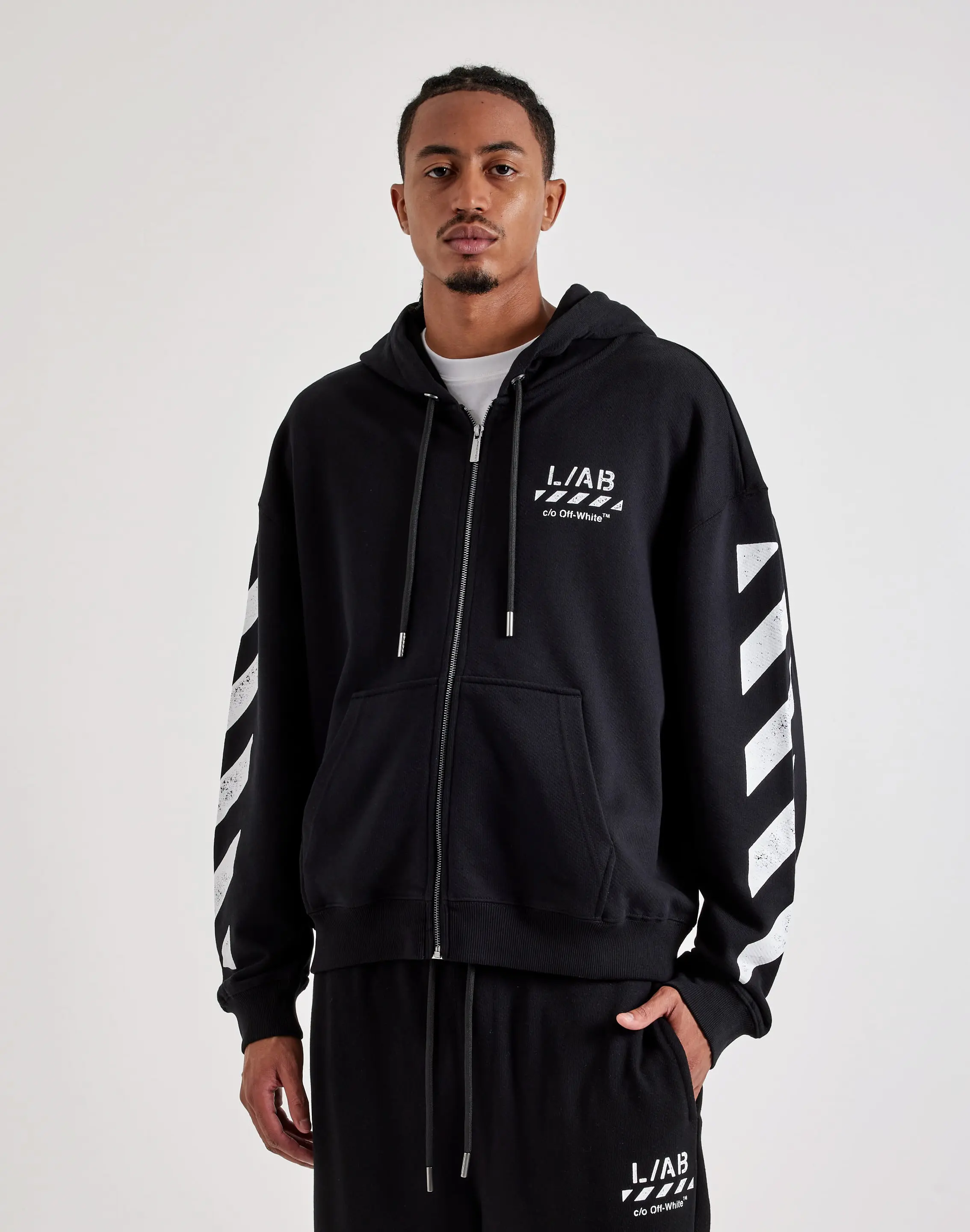 Mens Off-White L/AB Diagonal Full-Zip Fleece Hoodie