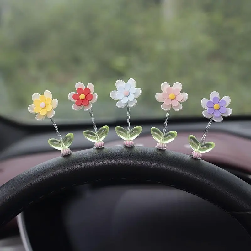 5 Piece Daisy Design Car Center Console Spring Decorations, Car Dashboard Decoration, Car Interior Accessories, Auto Styling Essentials, Car Ornament, Car Accessory
