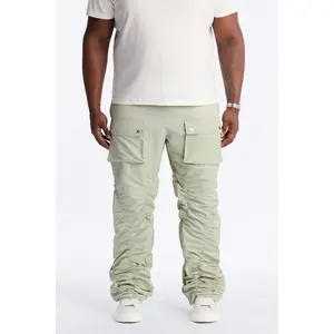 Scrunched Flared Nylon Cargo Pants - Sage
