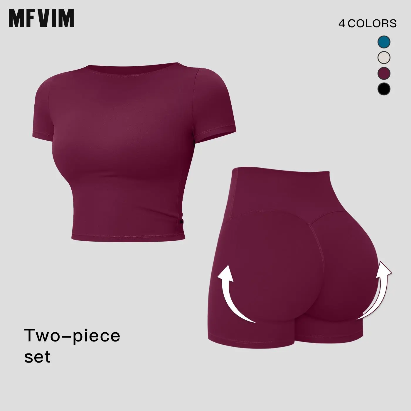 MFVIM Women’s 2-Piece Yoga Set – Quick-Dry Short-Sleeve Top, Butt-Lifting Ruched Design, Quick-Dry Shorts for Gym Workout, Women's 2 Piece Set, Gym Workout Sets,back to school,back to school haul