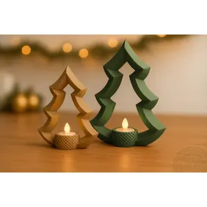 Minimalist Christmas Tree T-Light Candle Holder - 3D Printed Handmade Holiday Décor, Matte Olive Green & Latte Brown, Eco-Friendly PLA, LED Tea-Light Included, Perfect for Modern Festive Decor - Gift