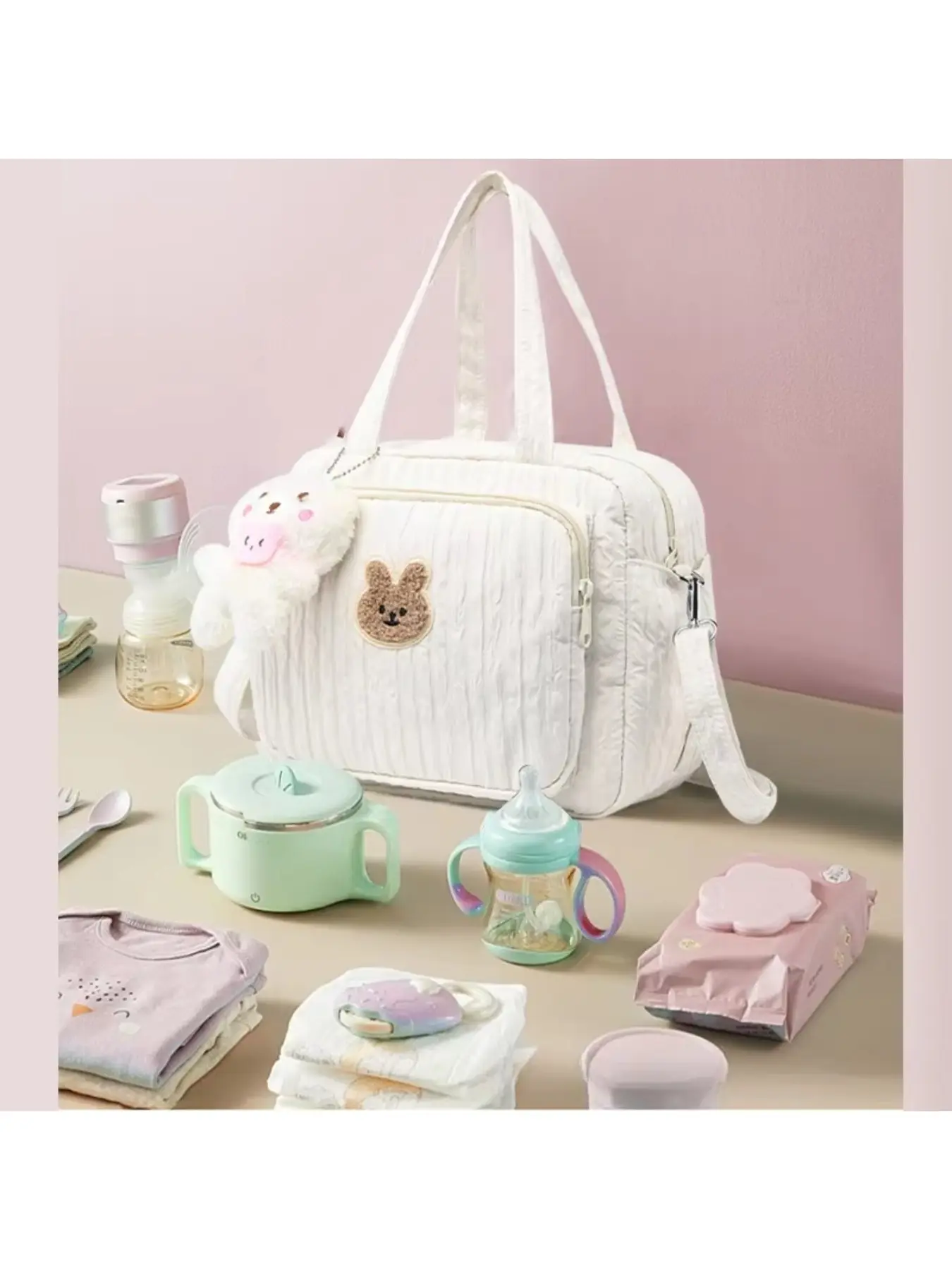 Portable Mommy Bag Cute Simple and Multi-functional Mother and Baby Bag Diaper Bag Fashionable and Light Go Out Mom Bag Versatile Multifunctional Diaper Bag Lightweight Mommy Bag Lightweight Diaper Handbag Mummy Bag