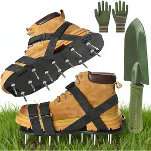 Hardware supplies Lawn Aerator Shoes with 2.2'' Heavy Duty Spikes & Metal Shovel & Garden Gloves, Adjustable Hook & Loop Straps, One Size Fits All, Epoxy Shoes for Yard Garden Soil Aeration Tool