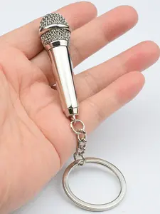 Mini Replica Microphone Keychain, Creative Gift for Ktv Lovers, Geometric Design, All-Season Accessory, Perfect for Bags and Keys