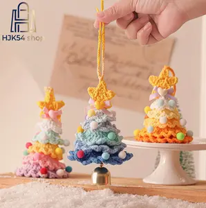 Crochet Christmas Tree Ornament with Bell, Handmade Knitted Xmas Tree Hanging Decoration, Cute Colorful Crochet Tree Pendant for Holiday Decor, Car & Christmas Tree Ornaments
