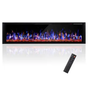 PUKAMI 42-80 inch Recessed and Wall Mounted Electric Fireplace, Low Noise,Ultra-Narrow Frame, Remote Control with Timer, Adjustable Flame Color and Speed, 750/1500W