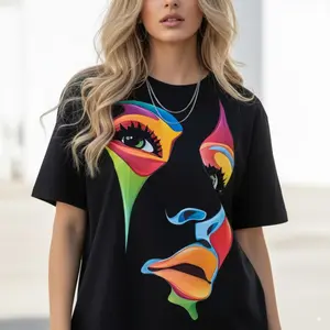 Women's Abstract Face Print Tank Top Vibrant Color Block Design Medium Stretch Crew Neck Casual Sports Vest for Spring Summer Outdoor Wear Machine Washable Comfortable Stretch Fabric Ladies Tank Tops