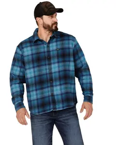 Wrangler Men's X Fender Plaid Tour Back Patch Button-Down Shirt Flannel Jacket - 112318039