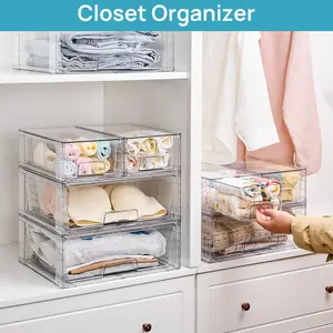 【Closet Organizer】Vtopmart 6 Pack Stackable Storage Drawers with Stickers, Bathroom Undersink Organizers for Nursing Bottles,Closet,Cabinet,Pantry,Medicine Organization